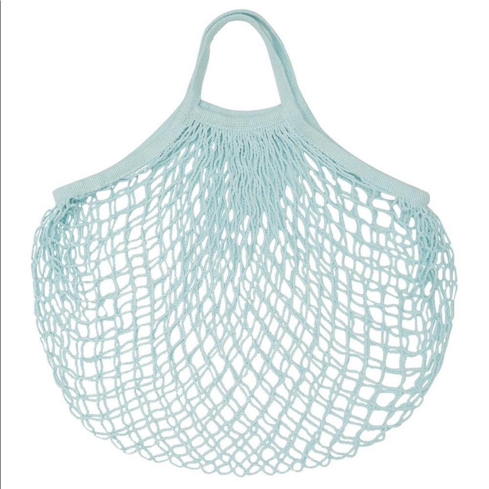 Blue mesh bag.